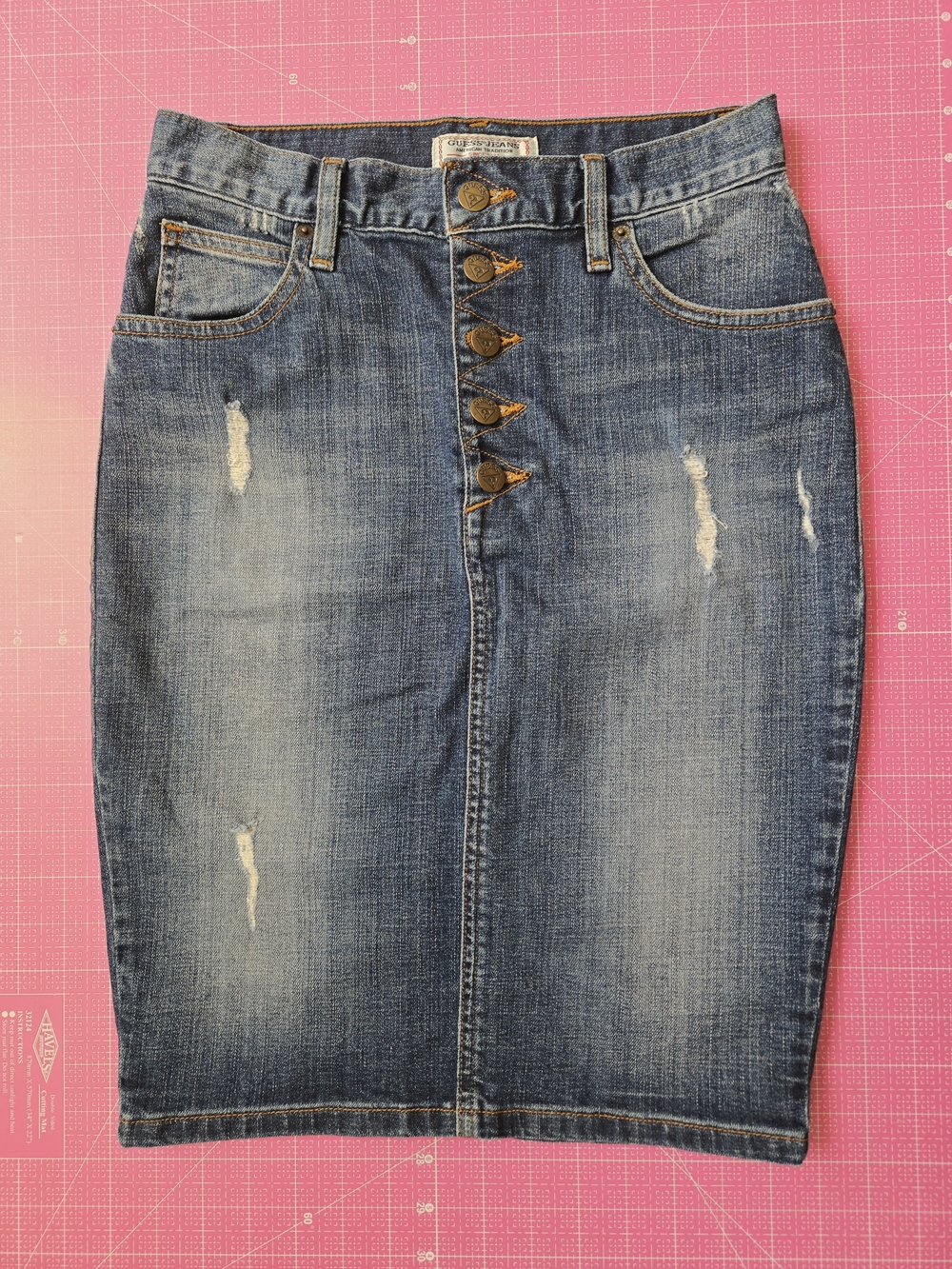 Guess Blue Distressed Denim Pencil Vintage Skirt size S